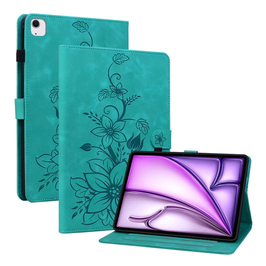 For iPad Air 11 2024 Lily Embossed Leather Smart Tablet Case(Green) - iPad Air 11 2024 Cases by buy2fix | Online Shopping UK | buy2fix