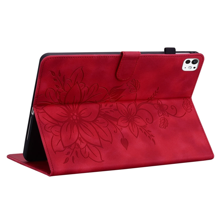 For iPad Pro 11 2024 Lily Embossed Leather Smart Tablet Case(Red) - iPad Pro 11 2024 Cases by buy2fix | Online Shopping UK | buy2fix