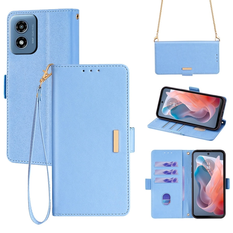 For Motorola Moto G Play 4G 2024 Crossbody Chain Leather Phone Case(Blue) - Motorola Cases by buy2fix | Online Shopping UK | buy2fix