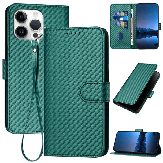 For iPhone 16 Pro Max YX0070 Carbon Fiber Buckle Leather Phone Case with Lanyard(Dark Green) - iPhone 16 Pro Max Cases by buy2fix | Online Shopping UK | buy2fix