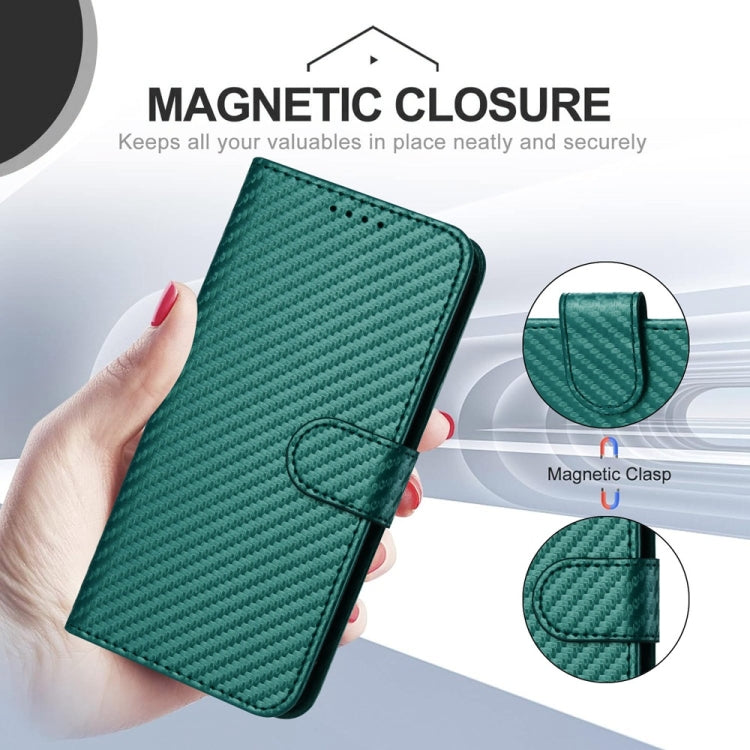 For iPhone 16 Pro YX0070 Carbon Fiber Buckle Leather Phone Case with Lanyard(Dark Green) - iPhone 16 Pro Cases by buy2fix | Online Shopping UK | buy2fix