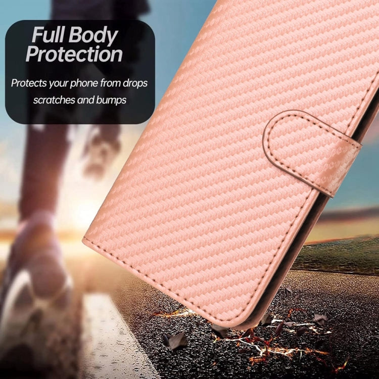 For iPhone 16 Plus YX0070 Carbon Fiber Buckle Leather Phone Case with Lanyard(Pink) - iPhone 16 Plus Cases by buy2fix | Online Shopping UK | buy2fix