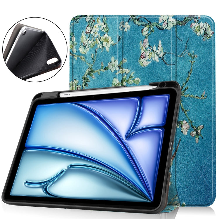 For iPad Air 11 2024 Custer Painted 3-Fold Holder Smart Leather Tablet Case(Apricot Flower) - iPad Air 11 2024 Cases by buy2fix | Online Shopping UK | buy2fix