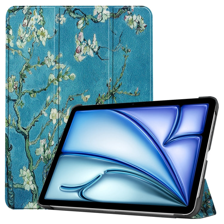 For iPad Air 11 2024 Custer Painted 3-Fold Holder Smart Leather Tablet Case(Apricot Blossom) - iPad Air 11 2024 Cases by buy2fix | Online Shopping UK | buy2fix