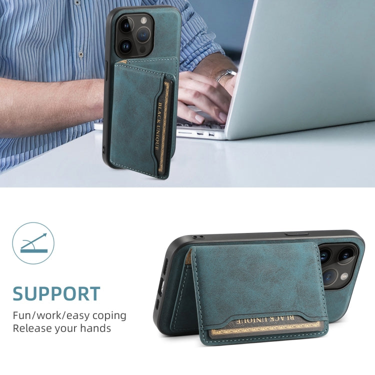 For iPhone 14 Pro Denior D13 Retro Texture Leather MagSafe Card Bag Phone Case(Blue) - iPhone 14 Pro Cases by Denior | Online Shopping UK | buy2fix