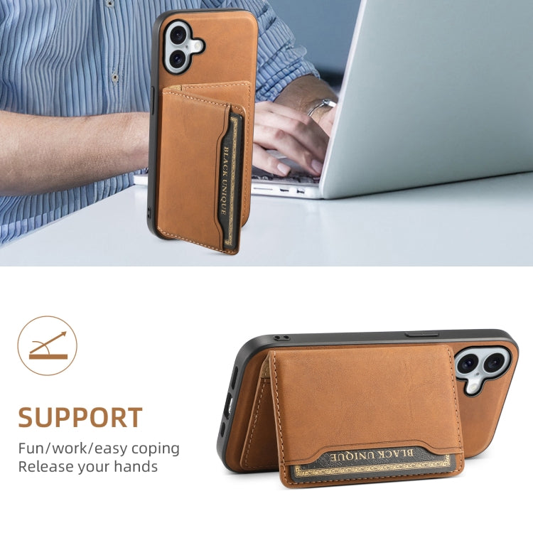 For iPhone 16 Plus Denior D13 Retro Texture Leather MagSafe Card Bag Phone Case(Brown) - iPhone 16 Plus Cases by Denior | Online Shopping UK | buy2fix