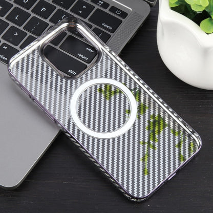 For iPhone 15 6D Plated Carbon Fiber Clear Magsafe PC Phone Case(Aurora Purple) - iPhone 15 Cases by buy2fix | Online Shopping UK | buy2fix