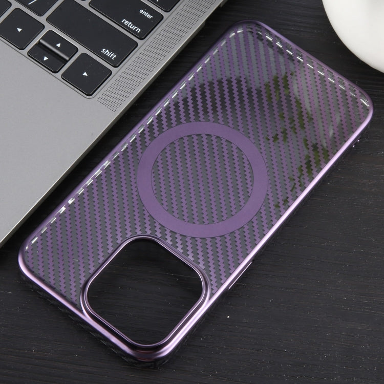 For iPhone 15 6D Plated Carbon Fiber Clear Magsafe PC Phone Case(Aurora Purple) - iPhone 15 Cases by buy2fix | Online Shopping UK | buy2fix