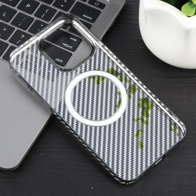 For iPhone 14 6D Plated Carbon Fiber Clear Magsafe PC Phone Case(Starry Black) - iPhone 14 Cases by buy2fix | Online Shopping UK | buy2fix