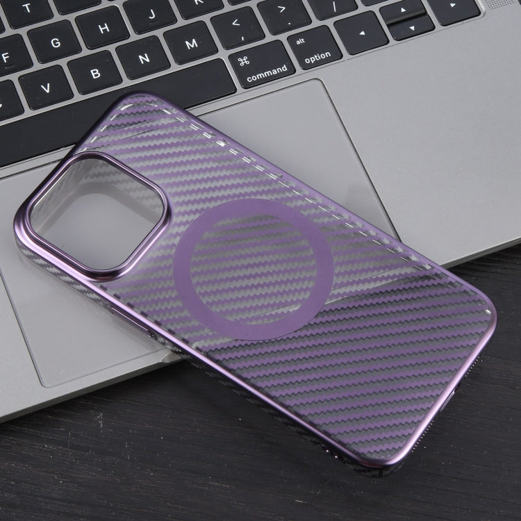 For iPhone 14 Pro 6D Plated Carbon Fiber Clear Magsafe PC Phone Case(Aurora Purple) - iPhone 14 Pro Cases by buy2fix | Online Shopping UK | buy2fix