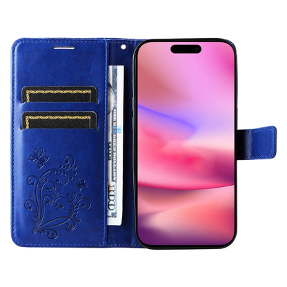 For iPhone 16 3D Butterfly Embossed Pattern Flip Leather Phone Case(Blue) - iPhone 16 Cases by buy2fix | Online Shopping UK | buy2fix