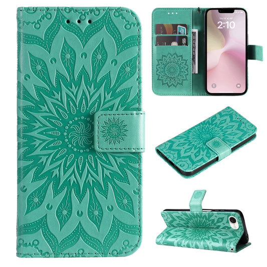 For iPhone SE 2024 Embossed Sunflower Pattern Flip Leather Phone Case(Green) - More iPhone Cases by buy2fix | Online Shopping UK | buy2fix