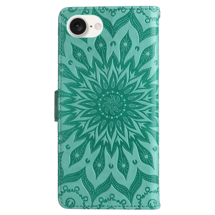 For iPhone SE 2024 Embossed Sunflower Pattern Flip Leather Phone Case(Green) - More iPhone Cases by buy2fix | Online Shopping UK | buy2fix