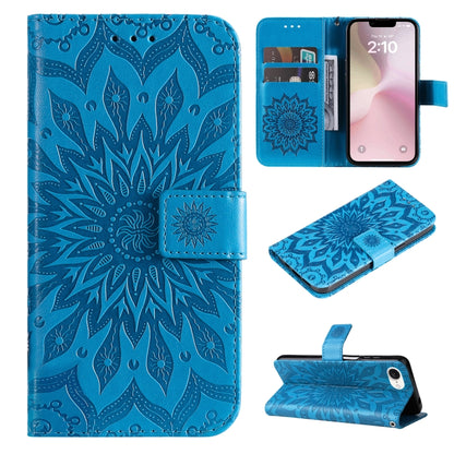 For iPhone SE 2024 Embossed Sunflower Pattern Flip Leather Phone Case(Blue) - More iPhone Cases by buy2fix | Online Shopping UK | buy2fix