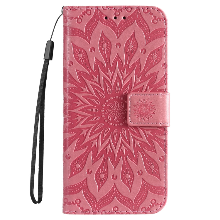 For iPhone 16 Pro Embossed Sunflower Pattern Flip Leather Phone Case(Pink) - iPhone 16 Pro Cases by buy2fix | Online Shopping UK | buy2fix