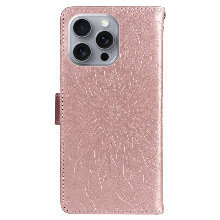 For iPhone 16 Pro Max Embossed Sunflower Pattern Flip Leather Phone Case(Rose Gold) - iPhone 16 Pro Max Cases by buy2fix | Online Shopping UK | buy2fix