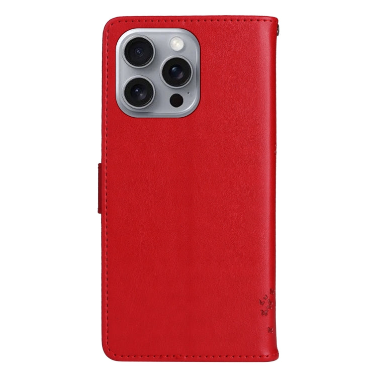 For iPhone 16 Pro Max Tree & Cat Embossed Pattern Flip Leather Phone Case(Red) - iPhone 16 Pro Max Cases by buy2fix | Online Shopping UK | buy2fix