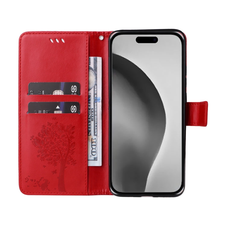 For iPhone 16 Pro Max Tree & Cat Embossed Pattern Flip Leather Phone Case(Red) - iPhone 16 Pro Max Cases by buy2fix | Online Shopping UK | buy2fix