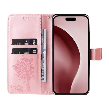 For iPhone 16 Pro Tree & Cat Embossed Pattern Flip Leather Phone Case(Rose Gold) - iPhone 16 Pro Cases by buy2fix | Online Shopping UK | buy2fix