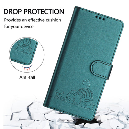 For iPhone SE 2024 Cat Rat Embossed Pattern RFID Leather Phone Case with Lanyard(Peacock Green) - More iPhone Cases by buy2fix | Online Shopping UK | buy2fix