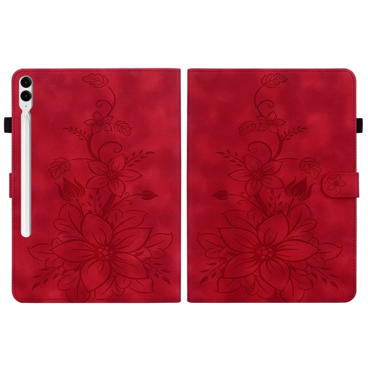 For Samsung Galaxy Tab S9+ / S9 FE+ Lily Embossed Leather Tablet Case(Red) - Galaxy Tab S9+ Cases by buy2fix | Online Shopping UK | buy2fix