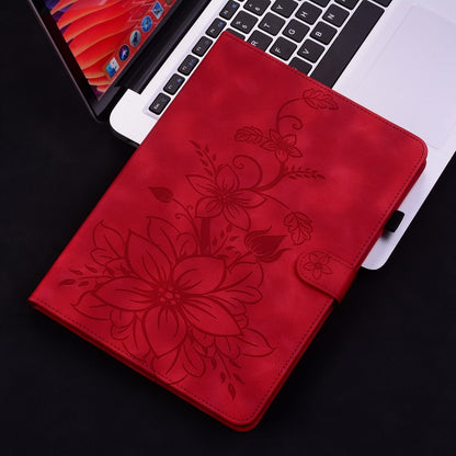 For Samsung Galaxy Tab A9+ Lily Embossed Leather Tablet Case(Red) - Galaxy Tab A9+ by buy2fix | Online Shopping UK | buy2fix