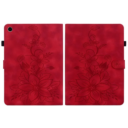 For Samsung Galaxy Tab A9+ Lily Embossed Leather Tablet Case(Red) - Galaxy Tab A9+ by buy2fix | Online Shopping UK | buy2fix