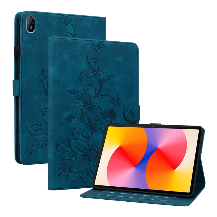 For Huawei MatePad SE 11 2024 Lily Embossed Leather Tablet Case(Dark Blue) - Huawei by buy2fix | Online Shopping UK | buy2fix