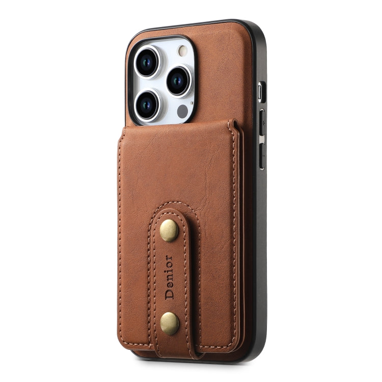 For iPhone 15 Plus Denior D14 NK Retro Pattern MagSafe Magnetic Card Holder Leather Phone Case(Brown) - iPhone 15 Plus Cases by Denior | Online Shopping UK | buy2fix