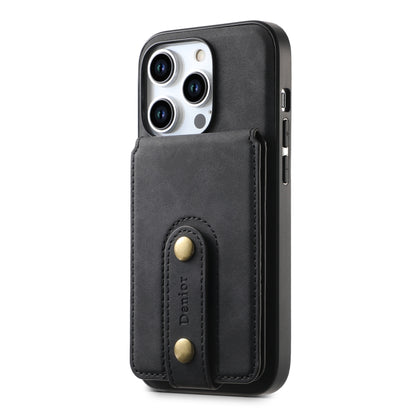 For iPhone 15 Denior D14 NK Retro Pattern MagSafe Magnetic Card Holder Leather Phone Case(Black) - iPhone 15 Cases by Denior | Online Shopping UK | buy2fix