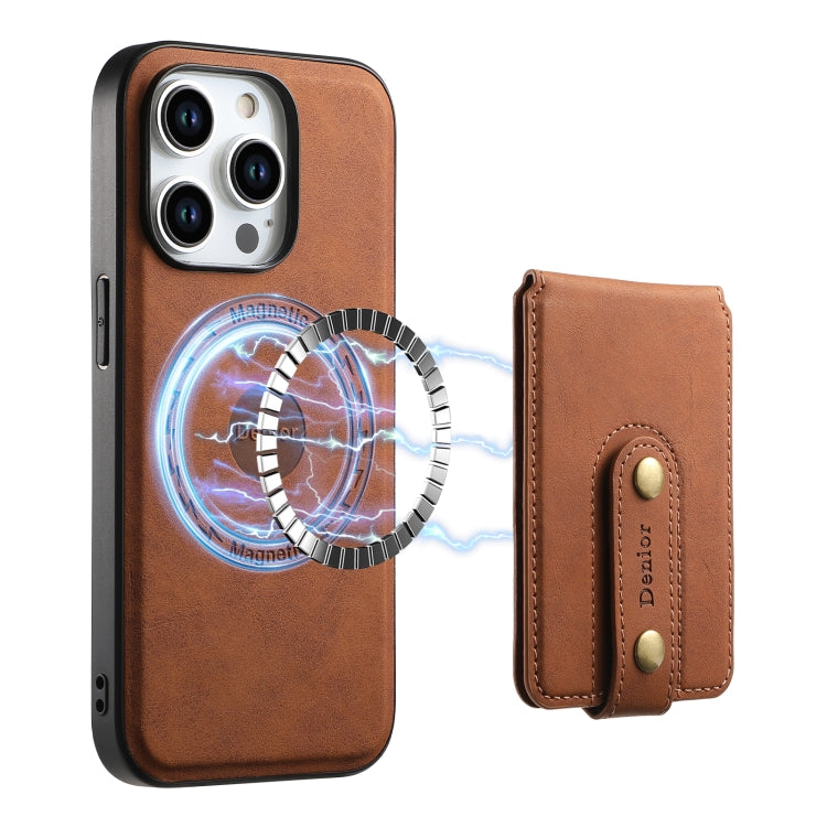 For iPhone 14 Plus Denior D14 NK Retro Pattern MagSafe Magnetic Card Holder Leather Phone Case(Brown) - iPhone 14 Plus Cases by Denior | Online Shopping UK | buy2fix