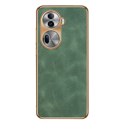 For OPPO Reno11 Global Electroplating Lambskin Leather Phone Case(Green) - Reno11 Cases by buy2fix | Online Shopping UK | buy2fix