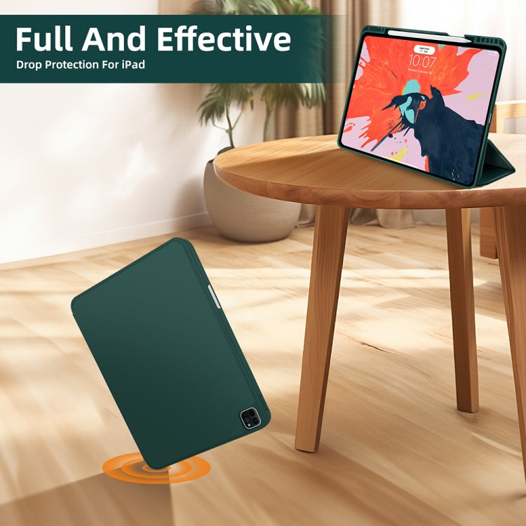 For iPad Pro 11 2024 3-fold TPU Smart Leather Tablet Case with Pen Slot(Dark Green) - iPad Pro 11 2024 Cases by buy2fix | Online Shopping UK | buy2fix