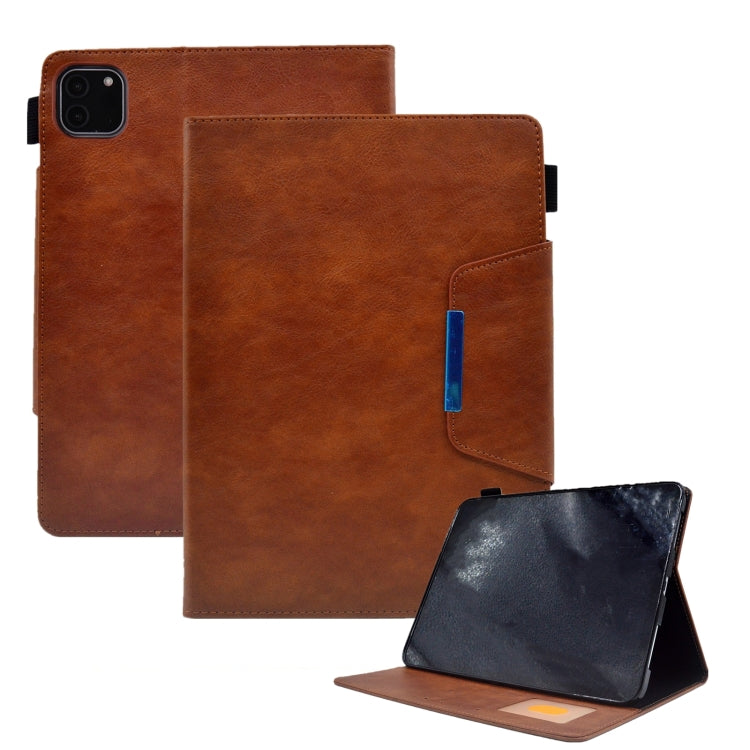 For iPad Pro 11 2024 Suede Cross Texture Magnetic Clasp Leather Smart Tablet Case(Brown) - iPad Pro 11 2024 Cases by buy2fix | Online Shopping UK | buy2fix