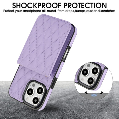 For iPhone 16 Pro Max YM015 Crossbody Rhombic Card Bag RFID Phone Case(Light Purple) - iPhone 16 Pro Max Cases by buy2fix | Online Shopping UK | buy2fix