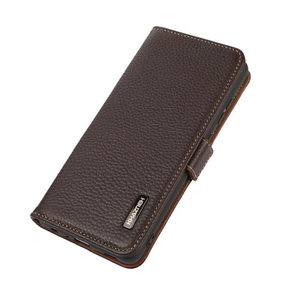 For iPhone 16 Pro Max KHAZNEH Side-Magnetic Litchi Genuine Leather RFID Case(Brown) - iPhone 16 Pro Max Cases by buy2fix | Online Shopping UK | buy2fix