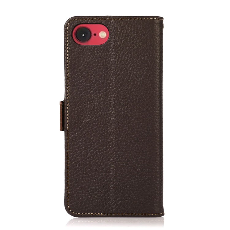 For iPhone 16e KHAZNEH Side-Magnetic Litchi Genuine Leather RFID Case(Brown) - iPhone 16e Cases by buy2fix | Online Shopping UK | buy2fix