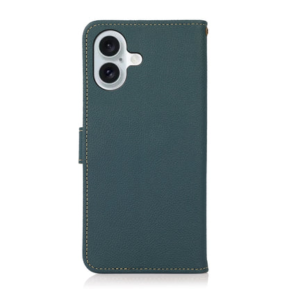 For iPhone 16 KHAZNEH Custer Genuine Leather RFID Phone Case(Green) - iPhone 16 Cases by buy2fix | Online Shopping UK | buy2fix