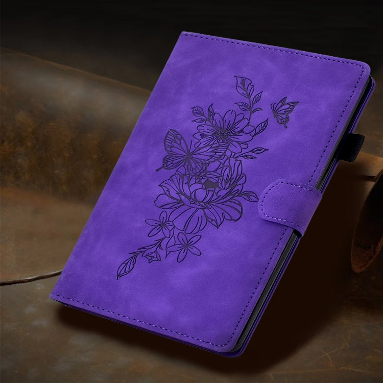 For iPad Pro 11 2024 Peony Butterfly Embossed Leather Smart Tablet Case(Purple) - iPad Pro 11 2024 Cases by buy2fix | Online Shopping UK | buy2fix