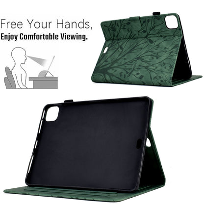 For iPad Pro 11 2024 Fortune Tree Embossed Leather Smart Tablet Case(Green) - iPad Pro 11 2024 Cases by buy2fix | Online Shopping UK | buy2fix