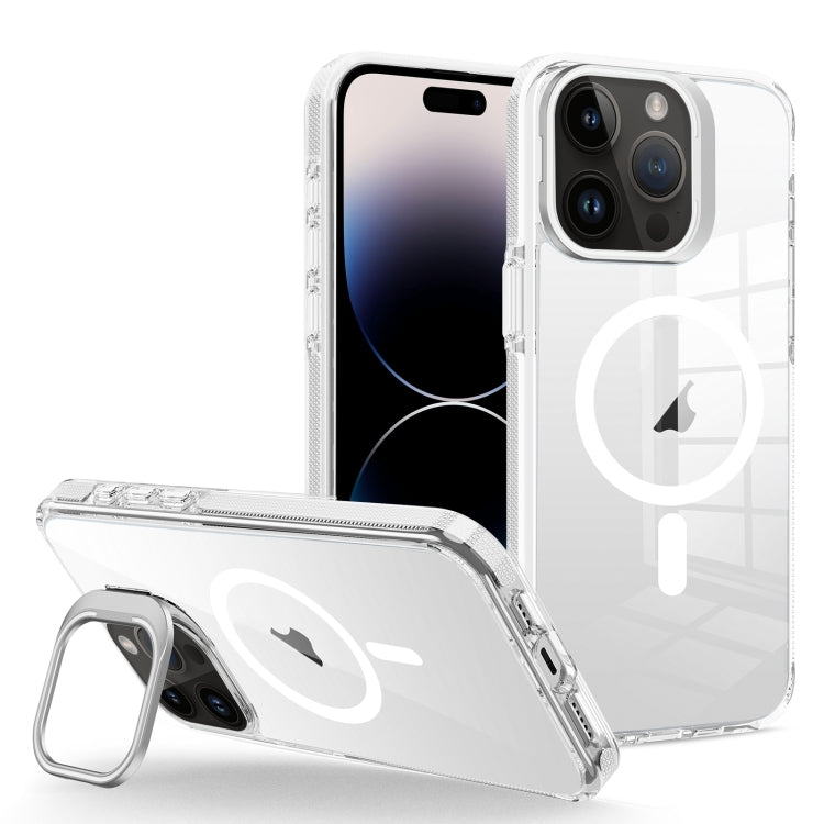 For iPhone 14 Pro Max J2 High Transparent MagSafe Magnetic Frame Holder Phone Case(White) - iPhone 14 Pro Max Cases by buy2fix | Online Shopping UK | buy2fix