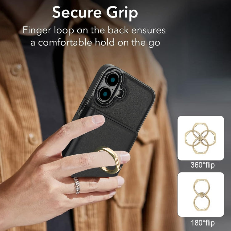 For iPhone 16 RFID Anti-theft Card Ring Holder Phone Case(Black) - iPhone 16 Cases by buy2fix | Online Shopping UK | buy2fix