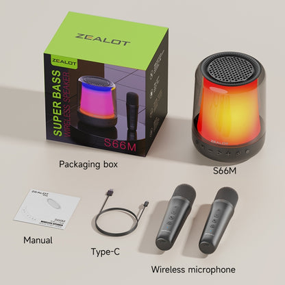 Zealot S66M RGB Rhythmic Light Karaoke Wireless Speaker, Style:Dual Mic(Black) - Desktop Speaker by ZEALOT | Online Shopping UK | buy2fix