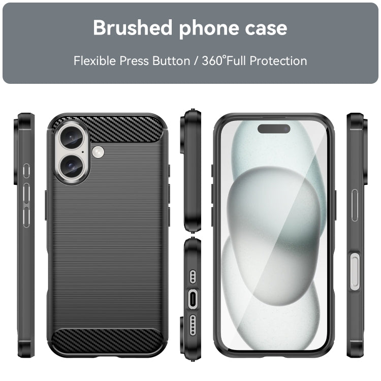 For iPhone 16 Plus Brushed Texture Carbon Fiber TPU Phone Case(Black) - iPhone 16 Plus Cases by buy2fix | Online Shopping UK | buy2fix