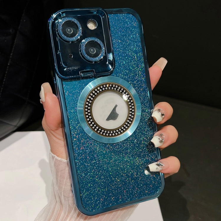 For iPhone 13 Starry Glitter MagSafe Lens Holder Phone Case(Blue) - iPhone 13 Cases by buy2fix | Online Shopping UK | buy2fix