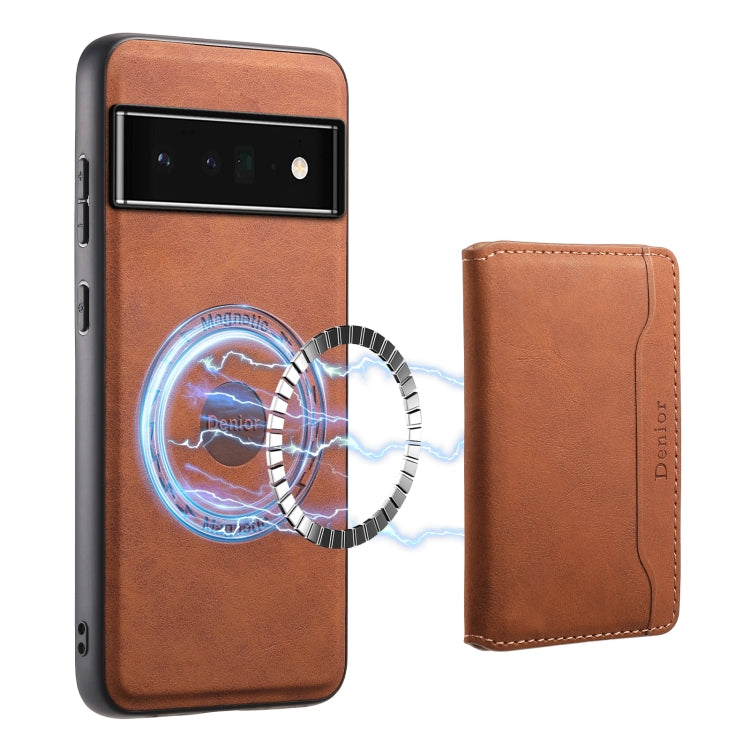 For Google Pixel 6 Pro Denior D13 Retro Texture Leather MagSafe Card Bag Phone Case(Brown) - Google Cases by Denior | Online Shopping UK | buy2fix