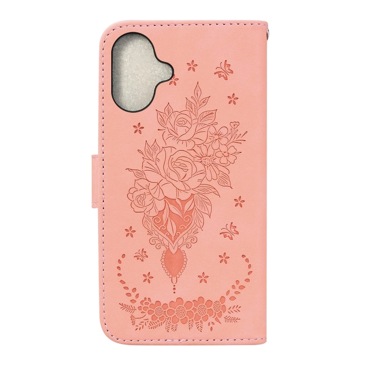 For iPhone 16 Butterfly Rose Embossed Leather Phone Case(Pink) - iPhone 16 Cases by buy2fix | Online Shopping UK | buy2fix