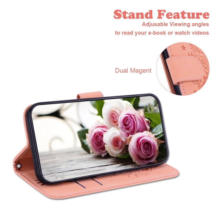 For iPhone 16 Butterfly Rose Embossed Leather Phone Case(Pink) - iPhone 16 Cases by buy2fix | Online Shopping UK | buy2fix