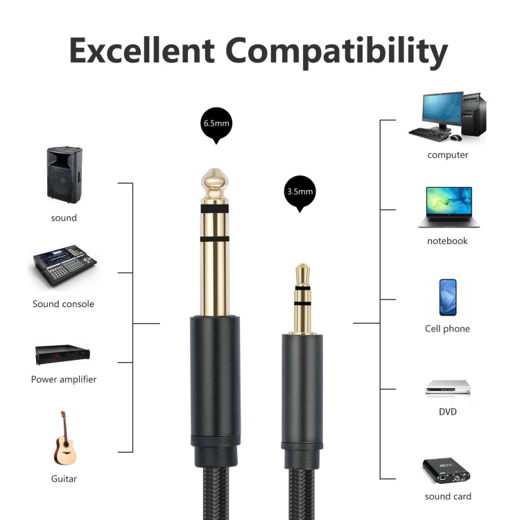 3662-3662BK 3.5mm Male to 6.35mm Male Stereo Amplifier Audio Cable, Length:2m(Black) - Microphone Audio Cable & Connector by buy2fix | Online Shopping UK | buy2fix