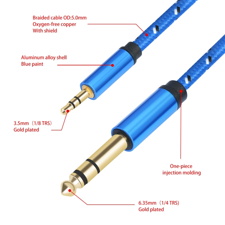 3662-3662BK 3.5mm Male to 6.35mm Male Stereo Amplifier Audio Cable, Length:3m(Blue) - Microphone Audio Cable & Connector by buy2fix | Online Shopping UK | buy2fix